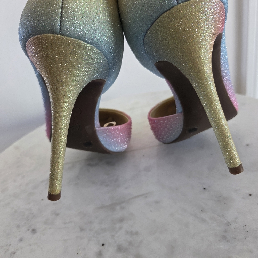 Jessica Simpson Multicolor Rainbow Ombre Rhinestone Heels Pumps NWT Pointed Toe - Picture 6 of 12
